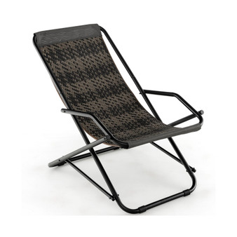 1 PC Patio Folding Rattan Sling Chair Rocking Lounge Chaise Armrest Garden Portable
