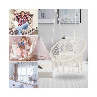 Hammock Chair Macrame Swing Max 330 Lbs Hanging Cotton Rope Hammock Swing Chair for Indoor and Outdoor