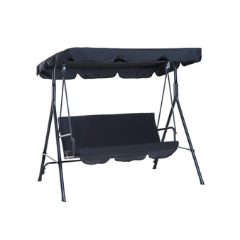 3-Seat Outdoor Patio Swing Chair with Removable Cushion, Steel Frame Stand and Adjustable Tilt Canopy for Patio, Garden, Poolside, Balcony, Backyard, Black