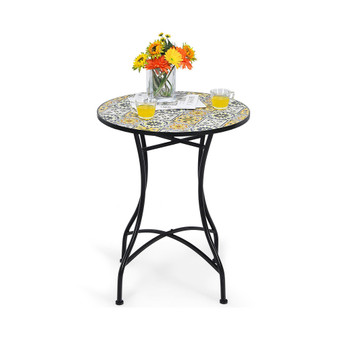 28.5'' Patio Round Mosaic Bistro Table Plant Stand Flower Pattern Garden