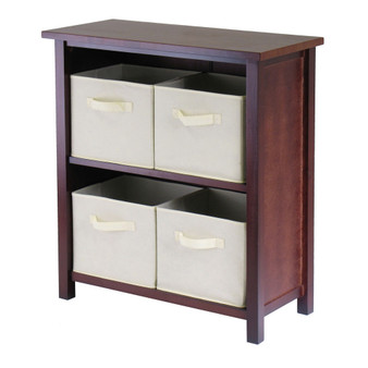Verona 2-Section M Storage Shelf with 4 Foldable Beige Fabric Baskets