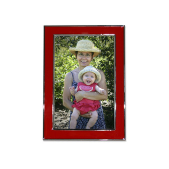 Silver Plated Metal with Red Enamel Picture Frame - 5" x 7"