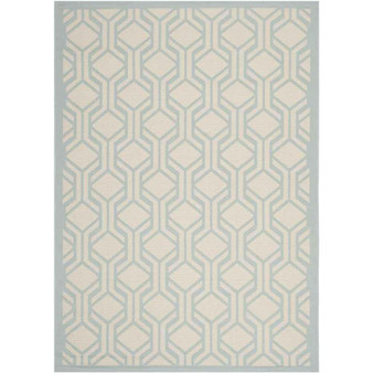 Courtyard Beige and Aqua 6'7" x 9'6" Sisal Weave Outdoor Area Rug