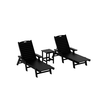 3 Pieces Set Poly Adirondack Outdoor Chaise Lounges with Side Table