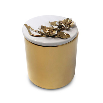 Decorative Candle with Lid and Flower Design, 4" D