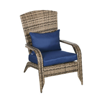 Patio Wicker Adirondack Chair, Outdoor All-Weather Rattan Fire Pit Chair w/ Soft Cushions, Tall Curved Backrest and Comfortable Armrests for Deck or Garden, Dark Blue