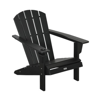 Adirondack Chair with Cup Holder, All Weather Patio Chair HDPE Lounger, Fire Pit Seating High Back and Wide Seat for Outdoor, Backyard, Garden, Deck, Lawn Black