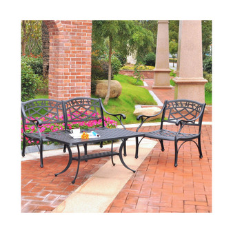 Sedona 3 Piece Cast Aluminum Outdoor Conversation Seating Set - Loveseat, Club Chair And Cocktail Table