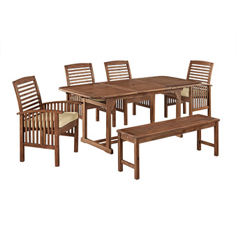 6-Piece Acacia Wood Outdoor Patio Dining Set with Cushions - Dark Brown