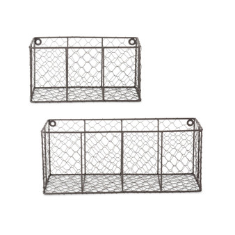Vintage like Wall Mount Chicken Wire Basket Set of 2
