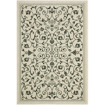 Courtyard Sand and Black 2'3" x 10' Runner Outdoor Area Rug