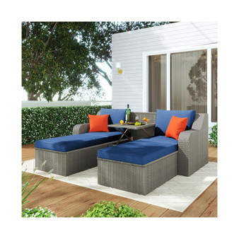 Patio Furniture Sets, 3-Piece Patio Wicker Sofa with Cushions, Pillows, Ottomans and Lift Top Coffee Table