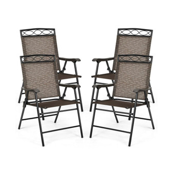 Set of 4 Patio Folding Chairs Sling Portable Dining Chair Set