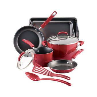 Classic Brights 10-Piece Porcelain Enamel Nonstick Cookware Set