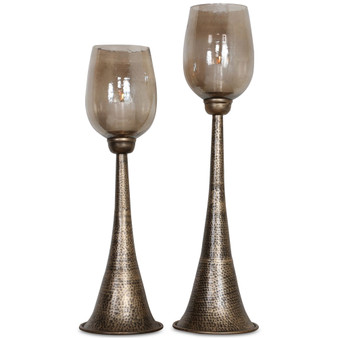 Badal Antiqued Gold Candleholders, Set of 2