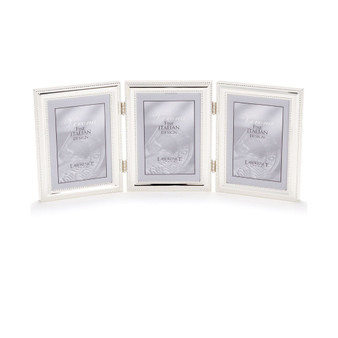 510745T Silver Plated Double Bead Hinged Triple Picture Frame - 4" x 5"