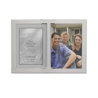Brushed Silver Metal and Shiny Metal Two Tone Hinged Double Opening Panel - 5" x 7"
