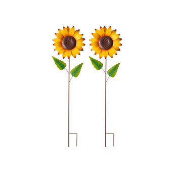 42" Fall Metal Sunflower Yard Stake Set, 2 Piece
