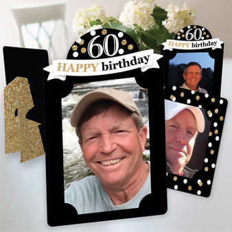 Adult 60th Birthday Gold Birthday Party 4x6 Display Paper Photo Frames 12 Ct