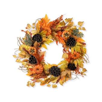 24" D Fall Pumpkin Leaf Floral Wreath