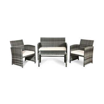 4PCS Rattan Patio Furniture Set Garden Lawn Sofa Cushioned Seat