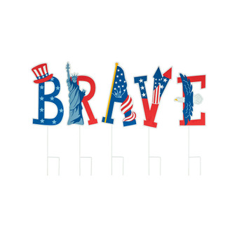 43.25" L Patriotic, Americana Brave Yard Stake or Wall Decor, Set of 5