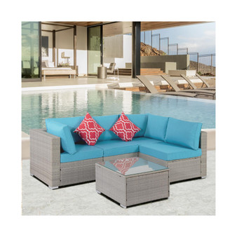 Outdoor Garden Patio Furniture 5-Piece PE Rattan Wicker Cushioned Sofa Sets with 2 Pillows and Coffee, outdoor couch; outdoor sectional; porch furniture; patio couch;outdoor sofa;patio furniture set