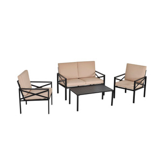 4-Piece Patio Furniture Set Garden Conversation Set with Soft Washable Cushions & Strong Steel Frame, Beige