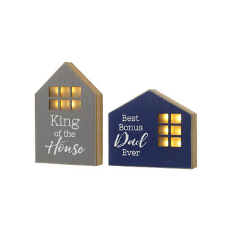 Lighted Father's Day Wooden Table Block Sign, Set of 2