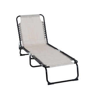 Outdoor Folding Chaise Lounge Chair Portable Lightweight Reclining Garden Sun Lounger with 4-Position Adjustable Backrest for Patio, Deck, and Poolside, Cream White