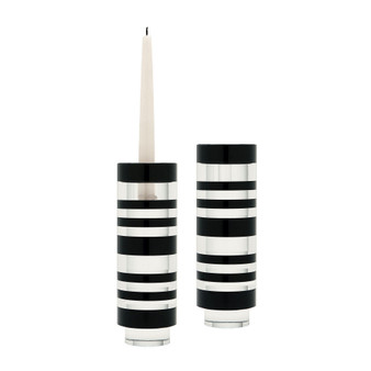 Sliced Tuxedo Crystal Candleholder - Small. Set Of 2