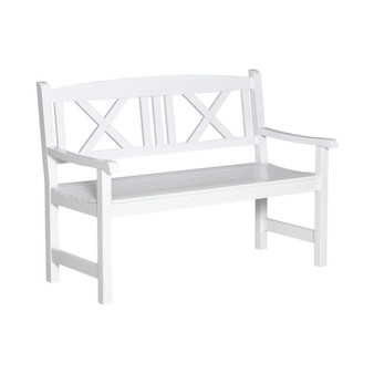 2-Seater Wooden Garden Bench, 4FT Outdoor Patio Loveseat with Unique X-Shape Back for Yard, Lawn, Porch, White