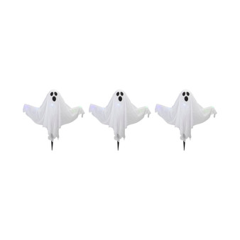 Lighted 3 Piece Ghost Halloween Lawn Stakes Set