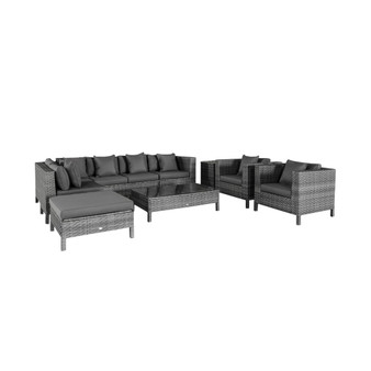 9-Piece Patio Furniture Sets Outdoor Conversation Sets, Sofa Sets with Removable Cushion, Footstool and Coffee table for Balcony, Backyard, Backyard Black