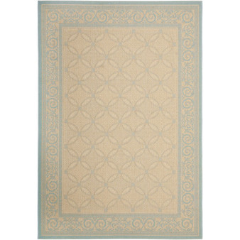 Courtyard Cream and Aqua 4' x 5'7" Sisal Weave Outdoor Area Rug