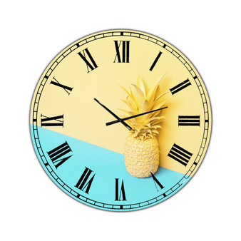 Pink and Blue Pineapple Large Modern Wall Clock - 36 x 36