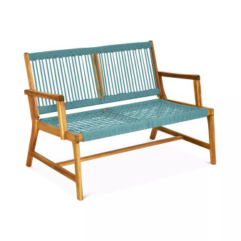 2-Person Patio Acacia Wood Bench Porch Garden Yard Deck