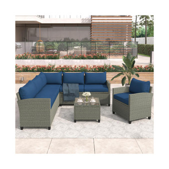 Patio Furniture Set, 5 Piece Outdoor Conversation Set, with Coffee Table, Cushions and Single Chair