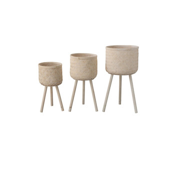 Set of 3 14.5" Round x 29.5" H Bamboo Baskets with Wood Legs