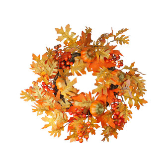 Fall Leaves Pumpkins And Berries Artificial Thanksgiving Wreath Unlit, 22"