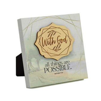 With God All Things Meadow Wood Plaque, 6" x 6"