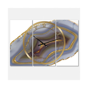 Golden Core Agate Print Oversized Fashion 3 Panels Wall Clock - 38" x 38" x 1"