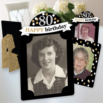 Adult 80th Birthday Gold Birthday Party 4x6 Display Paper Photo Frames 12 Ct