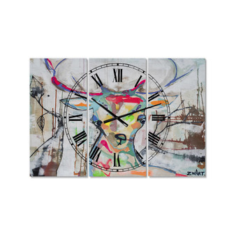 Colorful Deer II Oversized Cottage 3 Panels Wall Clock - 38" x 38" x 1"