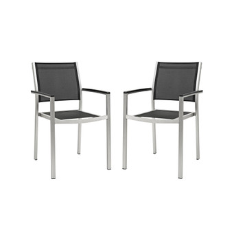 Shore Dining Chair Outdoor Patio Aluminum Set of 2 Black