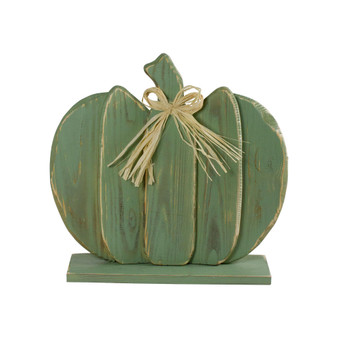 Wooden Fall Harvest Table Top Pumpkin with Bow, 14.5"