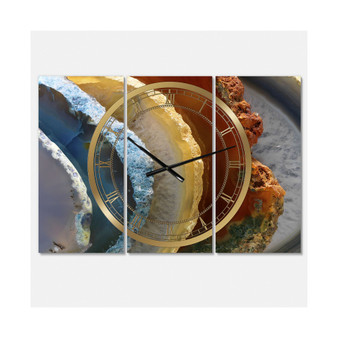 Mineral Slice Xv Large Fashion 3 Panels Wall Clock - 23" x 23" x 1"