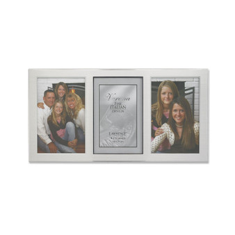 Brushed Silver Metal and Shiny Metal Two Tone Triple Opening Panel - 4" x 6"