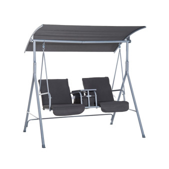 2 Person Porch Covered Swing Outdoor with Canopy, Table and Storage Console, Grey