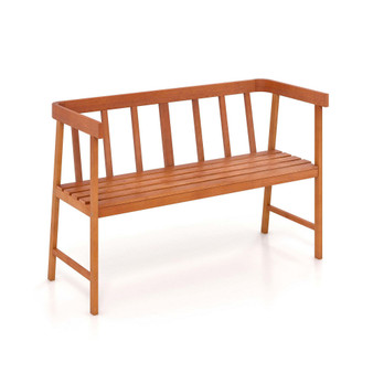 Patio Acacia Wood Bench 2-Person Slatted Seat Backrest 800 Lbs